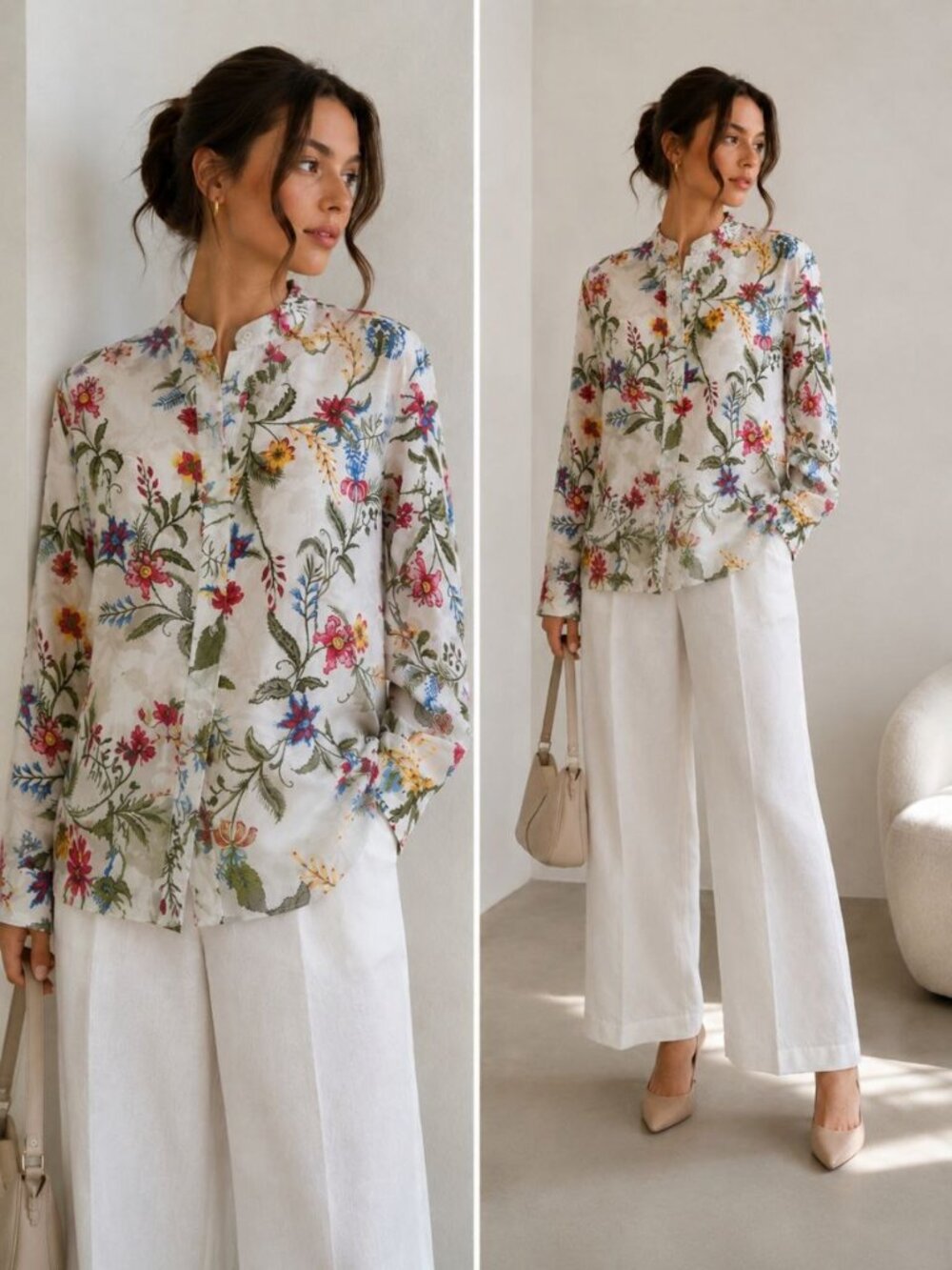 NT Italy Linen Floral Shirt Unisex Size M